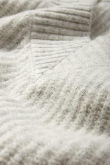 Femmes - Pull à col V - côtelé - gris clair
