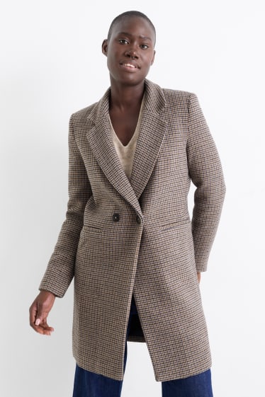 Femmes - Manteau - à carreaux - marron