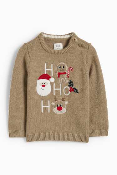 Baby Jungen - HoHoHo - Baby-Weihnachtspullover - beige
