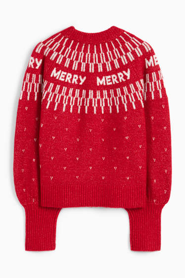 Damen - Weihnachtspullover - Merry-Schriftzug - rot