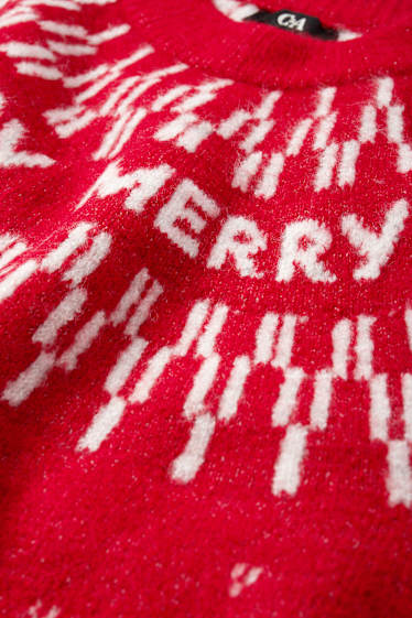 Damen - Weihnachtspullover - Merry-Schriftzug - rot