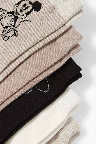 Femmes - Lot de 5 paires - Mickey Mouse - chaussettes à motif - beige clair
