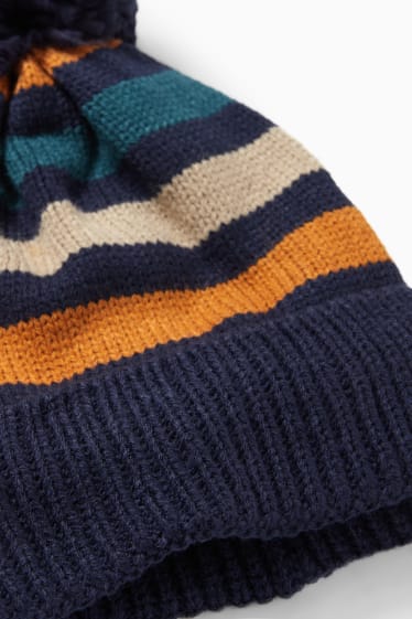 Children Boys - Pom-pom hat - striped - multicoloured