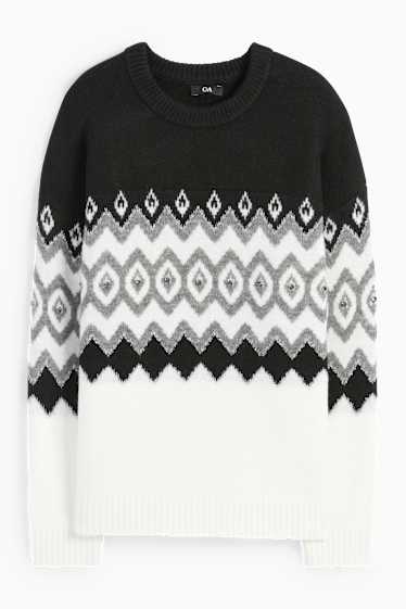 Damen - Pullover mit Strasssteinen - gemustert - schwarz / weiß