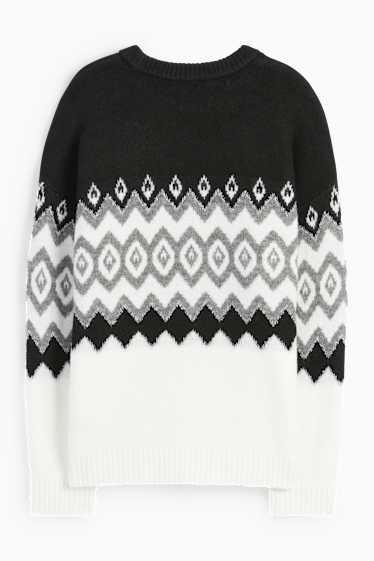 Damen - Pullover mit Strasssteinen - gemustert - schwarz / weiß