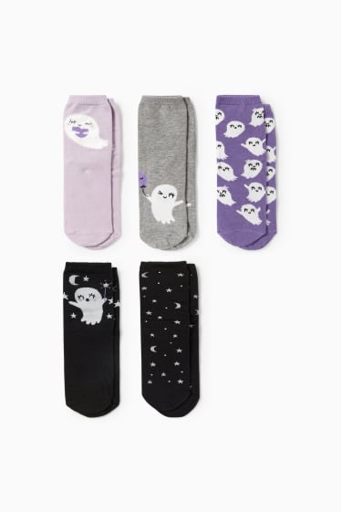 Niños: niñas - Pack de 5 - fantasma - calcetines con dibujo - violeta