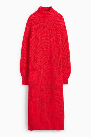 Damen - Strickkleid - gerippt - rot