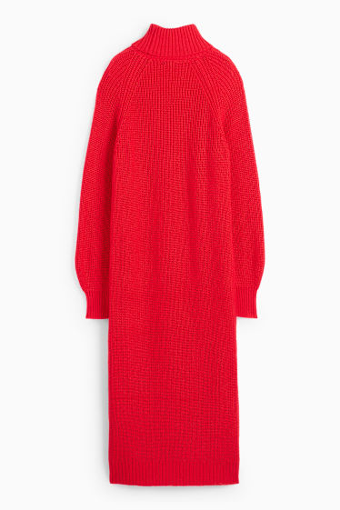 Damen - Strickkleid - gerippt - rot