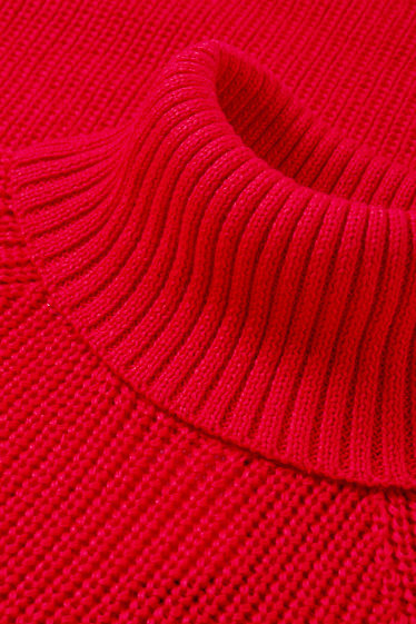Damen - Strickkleid - gerippt - rot
