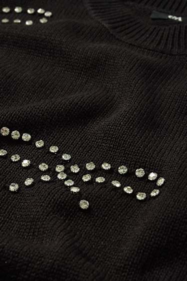 Women - Jumper with rhinestones - black