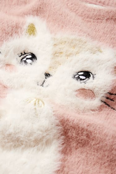 Enfants filles - Chats - ensemble - robe de maille et collants - 2 pièces - rose foncé