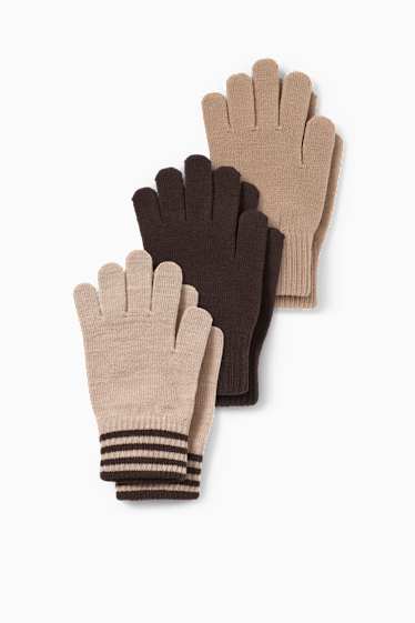 Children Boys - Multipack of 3 - knitted gloves - brown / beige