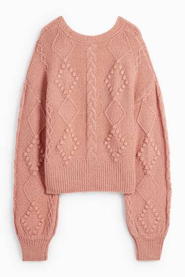 Women - Cardigan - textured - pink