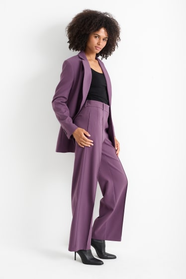 Donna - Pantaloni business - vita alta - gamba ampia - viola