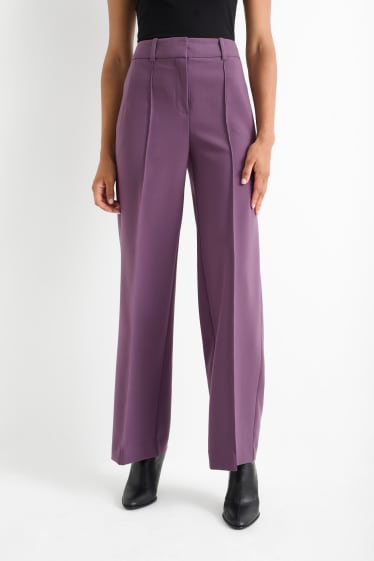 Donna - Pantaloni business - vita alta - gamba ampia - viola