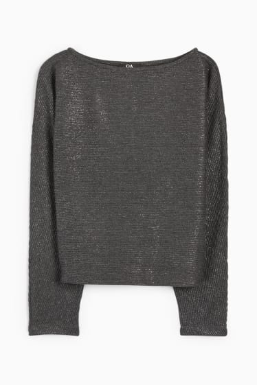 Dona - Jersei - de canalé - brillant - gris fosc