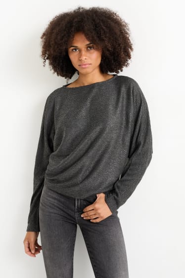 Dona - Jersei - de canalé - brillant - gris fosc