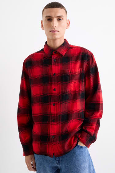 Men - Shirt - regular fit - kent collar - check - red