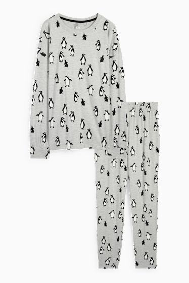 Damen - Pyjama - gemustert - grau