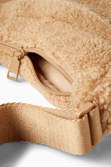 Dames - Schoudertas van teddybont - beige