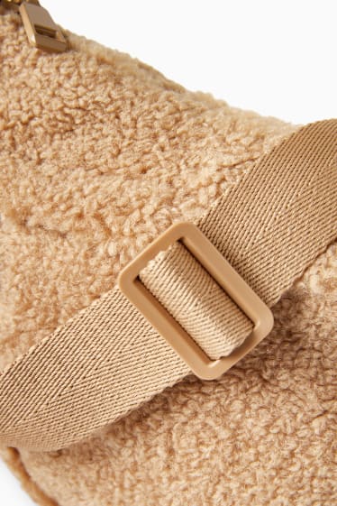 Dames - Schoudertas van teddybont - beige