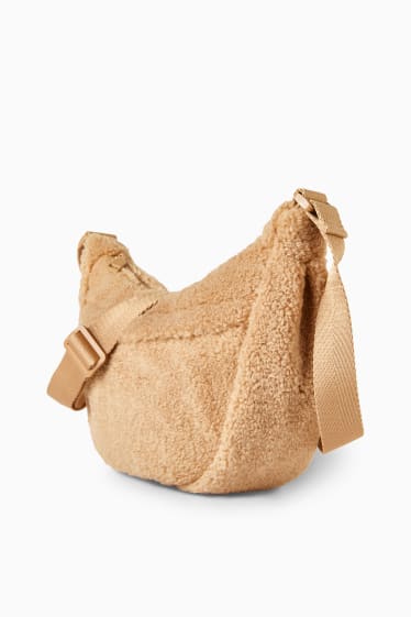 Dames - Schoudertas van teddybont - beige