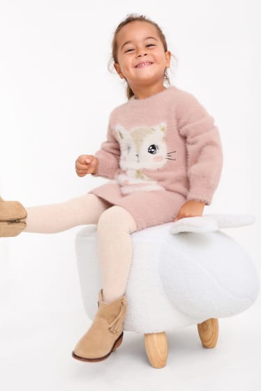 Enfants filles - Chats - ensemble - robe de maille et collants - 2 pièces - rose foncé