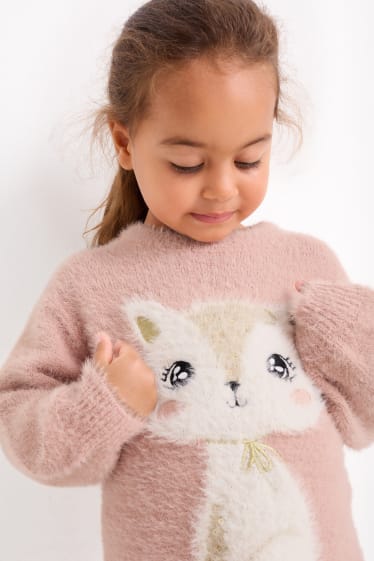 Enfants filles - Chats - ensemble - robe de maille et collants - 2 pièces - rose foncé