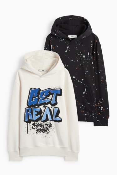 Kinderen: jongens - Set van 2 - graffiti - hoodie - crème wit