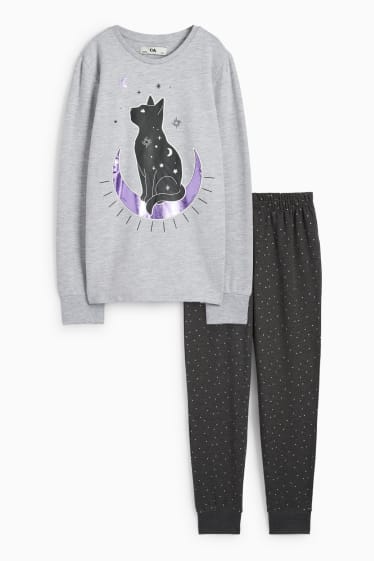 Niños: niñas - Halloween - gato - pijama - 2 prendas - gris
