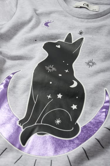 Niños: niñas - Halloween - gato - pijama - 2 prendas - gris