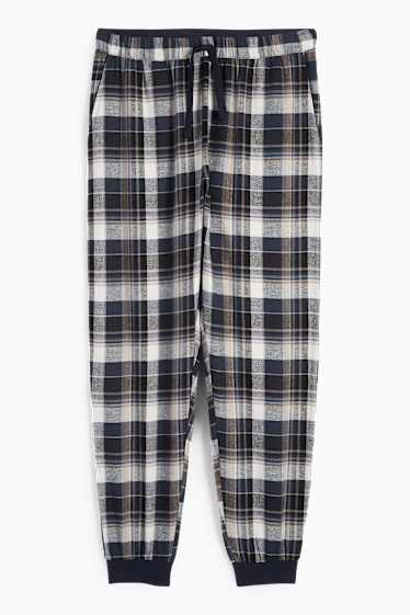 Bărbați - Pantaloni de pijama din flanel - în carouri - albastru închis