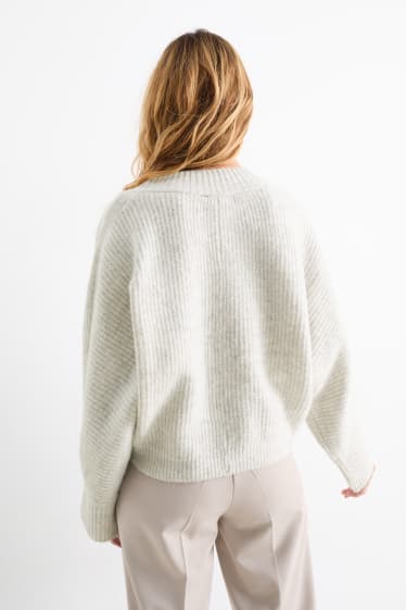 Femmes - Pull à col V - côtelé - gris clair