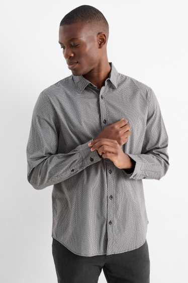 Bărbați - Cămașă - regular fit - guler Kent - print minimalist - gri închis