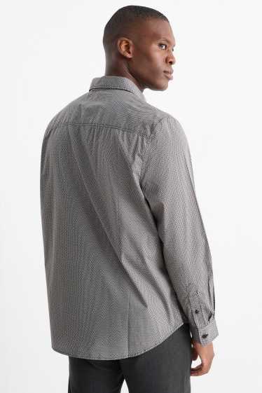 Bărbați - Cămașă - regular fit - guler Kent - print minimalist - gri închis