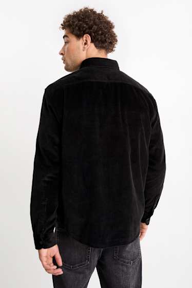 Uomo - Camicia di velluto a coste - relaxed fit - collo all'italiana - nero