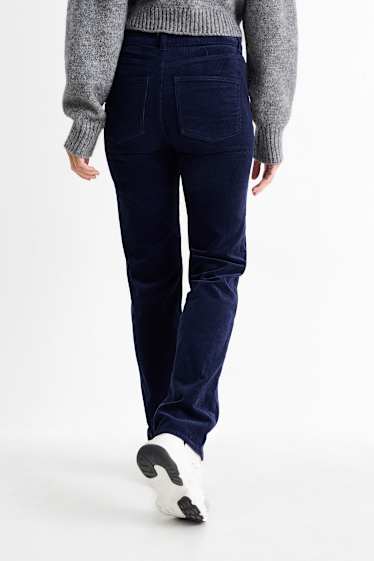 Dames - Corduroy broek - high waist - straight fit - donkerblauw
