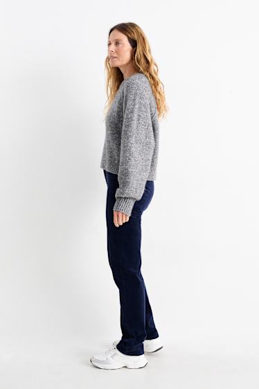 Dames - Corduroy broek - high waist - straight fit - donkerblauw