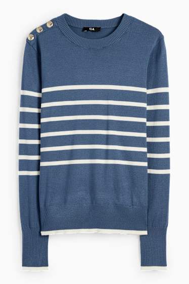 Donna - Maglione in filato lavorato a maglia fine - a righe - blu scuro