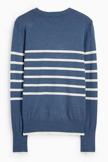 Donna - Maglione in filato lavorato a maglia fine - a righe - blu scuro