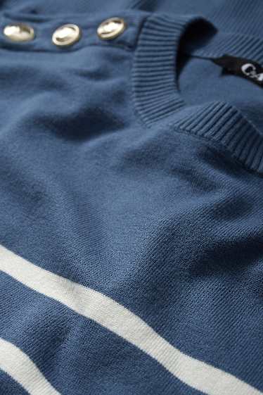 Donna - Maglione in filato lavorato a maglia fine - a righe - blu scuro