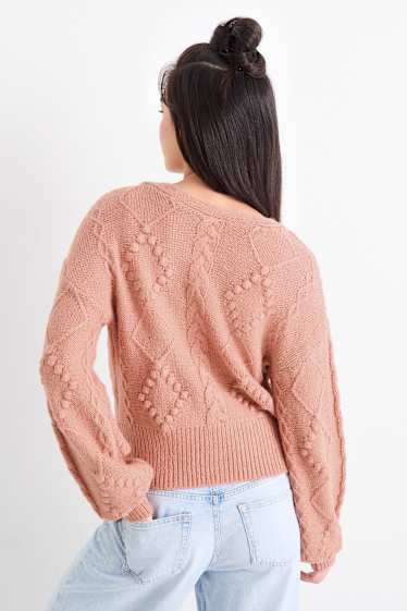 Women - Cardigan - textured - pink