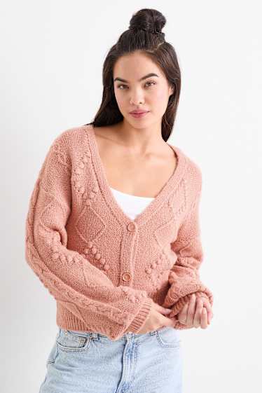 Women - Cardigan - textured - pink