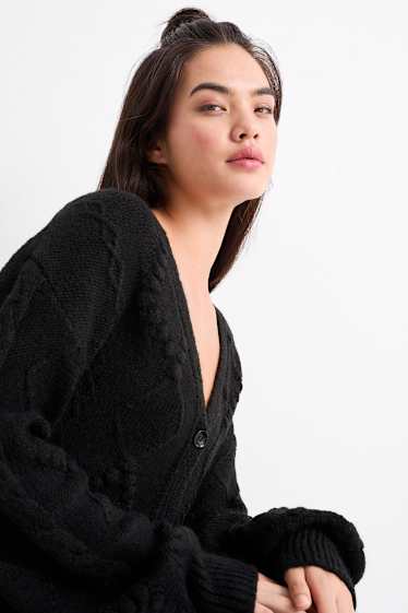 Women - Cardigan - textured - black