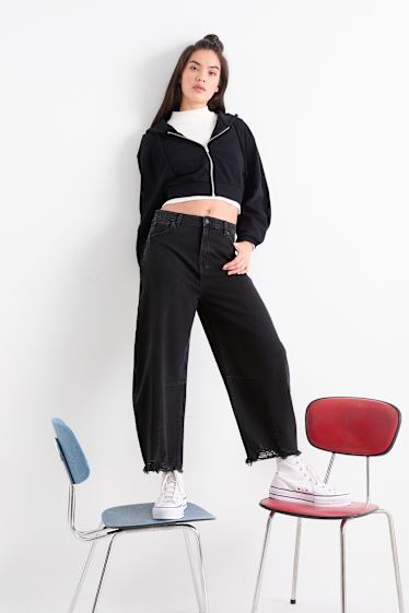 Dames - Balloon jeans - mid waist - jeansdonkergrijs