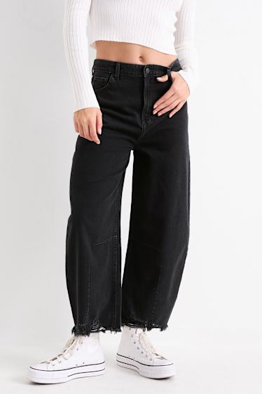 Dames - Balloon jeans - mid waist - jeansdonkergrijs