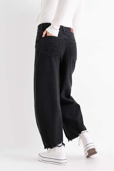 Dames - Balloon jeans - mid waist - jeansdonkergrijs