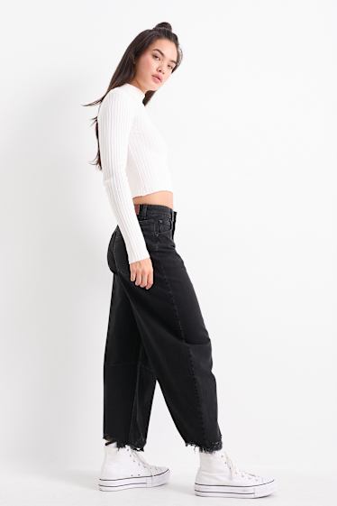 Dames - Balloon jeans - mid waist - jeansdonkergrijs