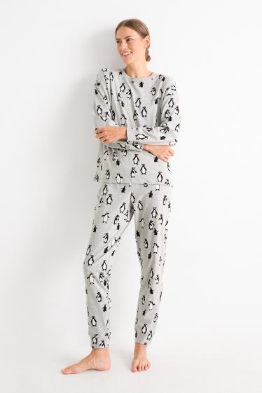 Damen - Pyjama - gemustert - grau