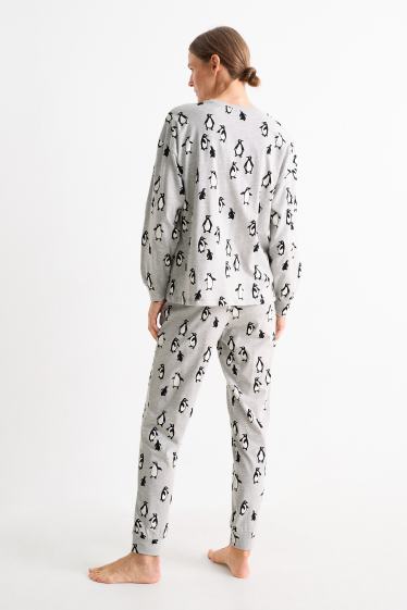 Damen - Pyjama - gemustert - grau
